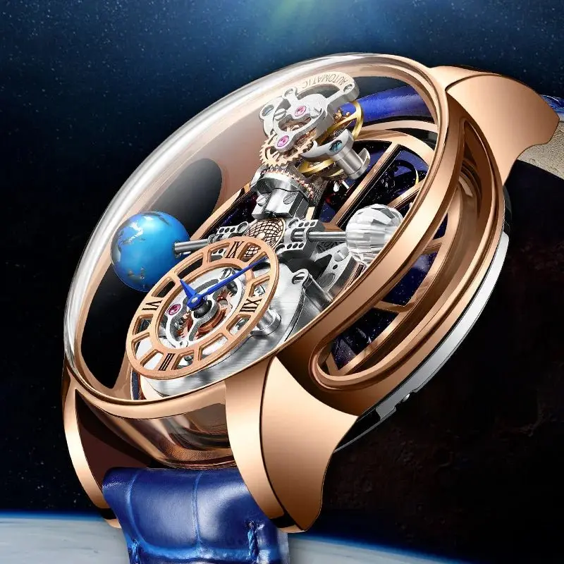 Men's Luxury Chronograph Watch with Sapphire Crystal Dial, Tourbillon-Style Analog Quartz Timepiece, Leather Band, Luminous Hands, 5 Bar Water Resistant, Analog Quartz Watches