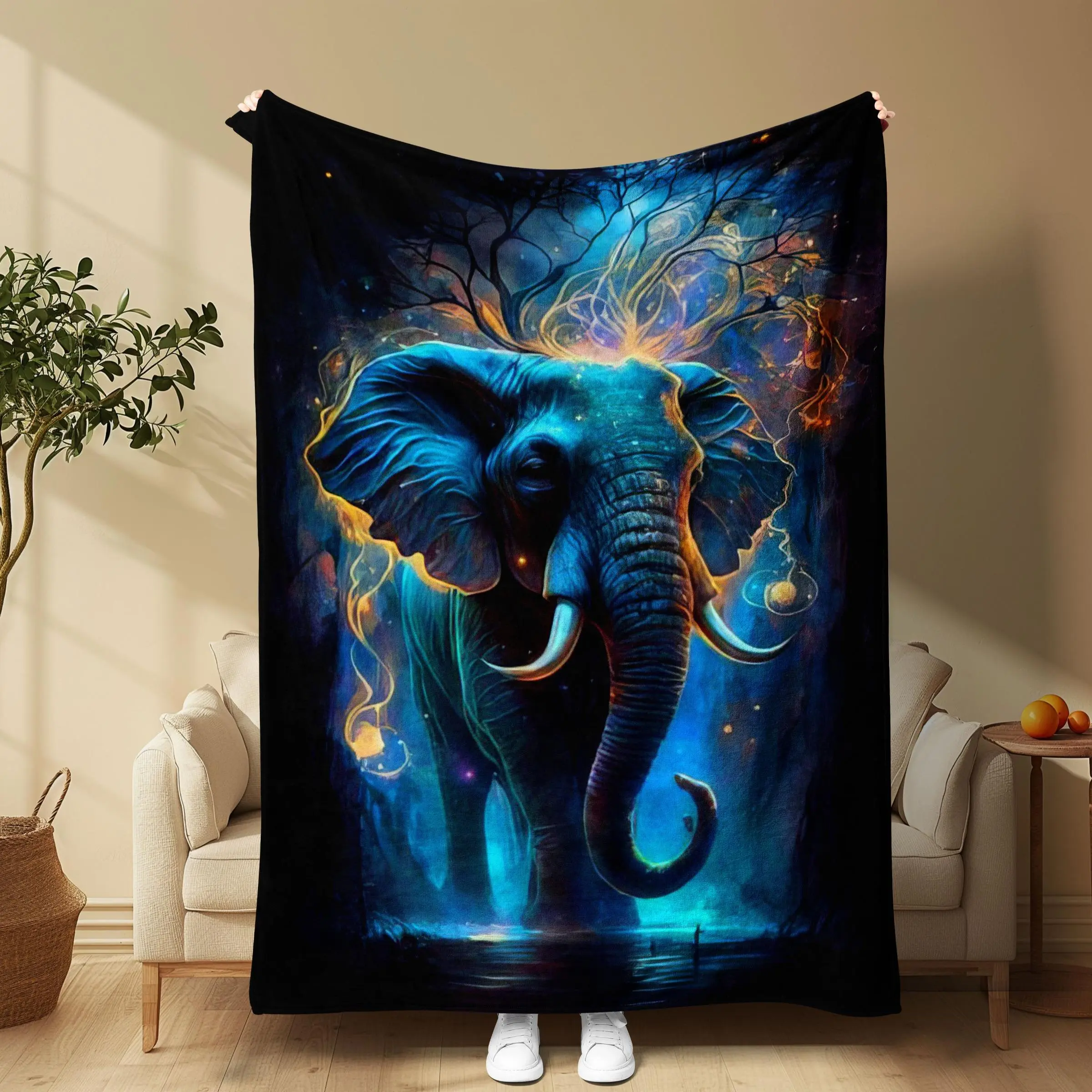 Elephant Pattern Blanket, Soft Comfortable Throw Blanket, Cool Bedroom Bedding Blankets, Warm Napping Blanket For Home Office Travel Camping