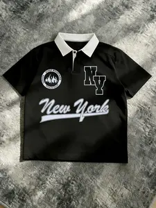'Polo Shirt' "New York NY" Mountain Badge & Script Print | Retro Streetwear Aesthetic | Unisex OOTD Essential | TikTok Viral Y2K Casual Daily Wear Statement Top for Men Women 2026 Spring New Drop