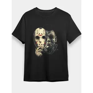 Men's Horror Icon Graphic T Shirt Featuring Jason Voorhees Mask Lightweight Breathable Polyester for Halloween or Horror Convention Outfits Inspired by Friday the 13th for Adults and Teens