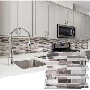 Peel and Stick Backsplash Tiles for, 10-Sheet Self Removable Stick On Vinyl Wall Tiles, 12" x 12",Brown Marble