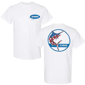 Yamaha American Marlin T-Shirt, Patriotic Fishing Graphic Tee, Soft Cotton Blend Shirt, Outdoor Lifestyle Apparel for Men & Women, Nautical Gift