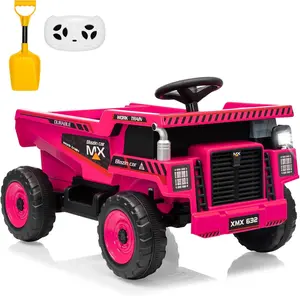 12V Red Kids Electric Ride-On Dump Truck Ride-On Tractor with Remote Control, Detachable Shovel, Electric Dump Bed, LED Lights, Music, Spring Suspension