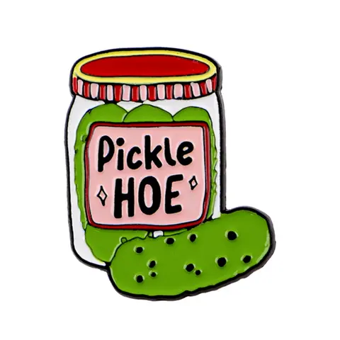 "Pinkle hoe" Cute Cartoon Pickle Cucumber Metal Brooch Pin, Zinc Alloy Material, Simple Design Badge for Sweaters, Dresses & Backpacks, All Season Accessory