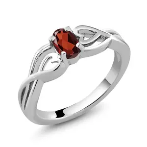 Gem Stone King 0.55 Cttw Red Garnet Engagement Ring For Women | 925 Sterling Silver | Oval 6X4MM | Gemstone January Birthstone | Wedding Engagement Anniversary Promise Ring For Women