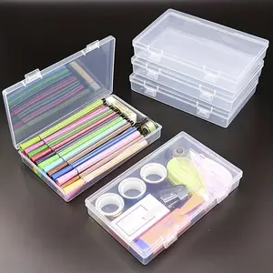 4pcs Transparent Stationery Box, Rectangular Plastic Clear Tool Parts Small Box, Mobile Phone Mask Fishing Tackle Storage Box, Stationery Organizer Box, Home And Office Supplies, Multi Grids Organizer, etc.