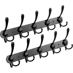 2-Pack Coat Rack Wall Mounted - Space-Saving Wall Clothes Rack, 5 Tri Hooks, Stainless Steel Entryway Organizer for Coats, Hats, , Kitchen & Bedroom