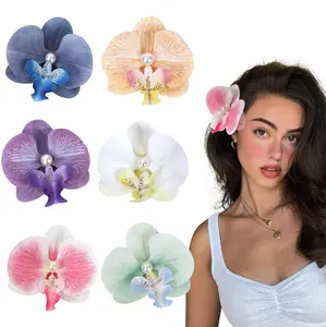 Flower Hair Clips 6 Pcs - Hawaiian Tropical Orchid Hair Clips Bohemian Hairpins with Artificial Silk Flowers for Women Beach Wedding Accessories &Summer Vacation（White Pink Purple