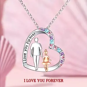 Dad Gift Daughter I Love You Forever Heart Pendant Necklace, Birthday Christmas Valentine's Day Present, Suitable for Girls & Women