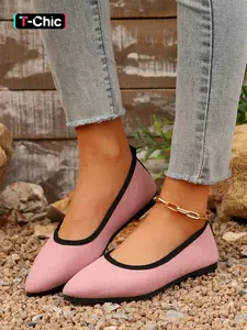 Women's Fashionable Solid Color Flat Shoes, Casual Comfortable Pointed Toe Slip on Shoes for Daily Wear, Lightweight Flats Breathable Shoes for Women & Girls
