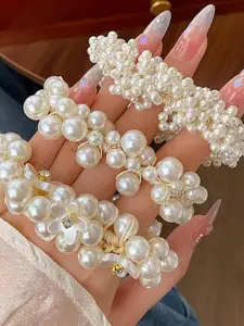 Faux Pearl & Rhinestone Decorated Hair Tie, Elegant Fashion Hair Accessories for Women & Girls, Minimalist Headwear Suitable for Thick Hair, Hair Accessories Set