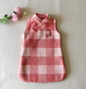 SLEEVELESS PLAID CASHMERE CHEONGSAM TUNIC