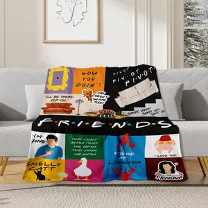 Friends TV Show Flannel Blanket You're My Lobster Smelly Cat Pivot Quotes Print Central Perk Funny 90s Sitcom Aesthetic Soft Warm Fuzzy Throw Perfect for Sofa Bedroom Dorm Gift for Best