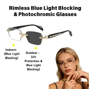 Frameless high‑definition blue light blocking glasses, photochromic sunglasses, frameless chrome‑plated frame glasses, unisex clear glasses, diamond‑cut edge details, suitable for everyday wear, durable and long‑lasting outdoorfun summervibes