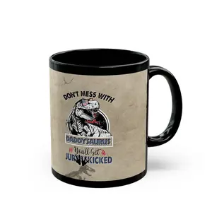 Daddy Saurus Mug 15 oz Ceramic American Flag Dad Gift for Dad Coffee Mug Vintage Stylish Drinkware Perfect for Coffee Lovers
