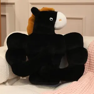 Super Cool Muscle Horse Plush Toys Stuffed Big Size Cartoon Mr Horse Throw Pillow Soft Cozy Headboard Cushion Funny Home Decor