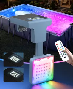 LightHacker Solar Pool Lights for Metal Frame Above Ground Pool, Upgraded Solar Lights wt/ LCD Pool Thermometer, Underwater Led lights for Pool Accessories,Waterproof  Swimming Pool Lighting with 10 Light Modes, 1PC
