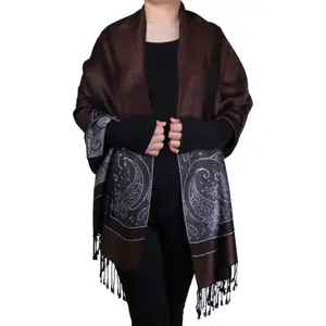 TZ Promise Women Two Tone Pashmina Reversible Paisley Shawl Wrap Jacquard Scarf w/Fringes