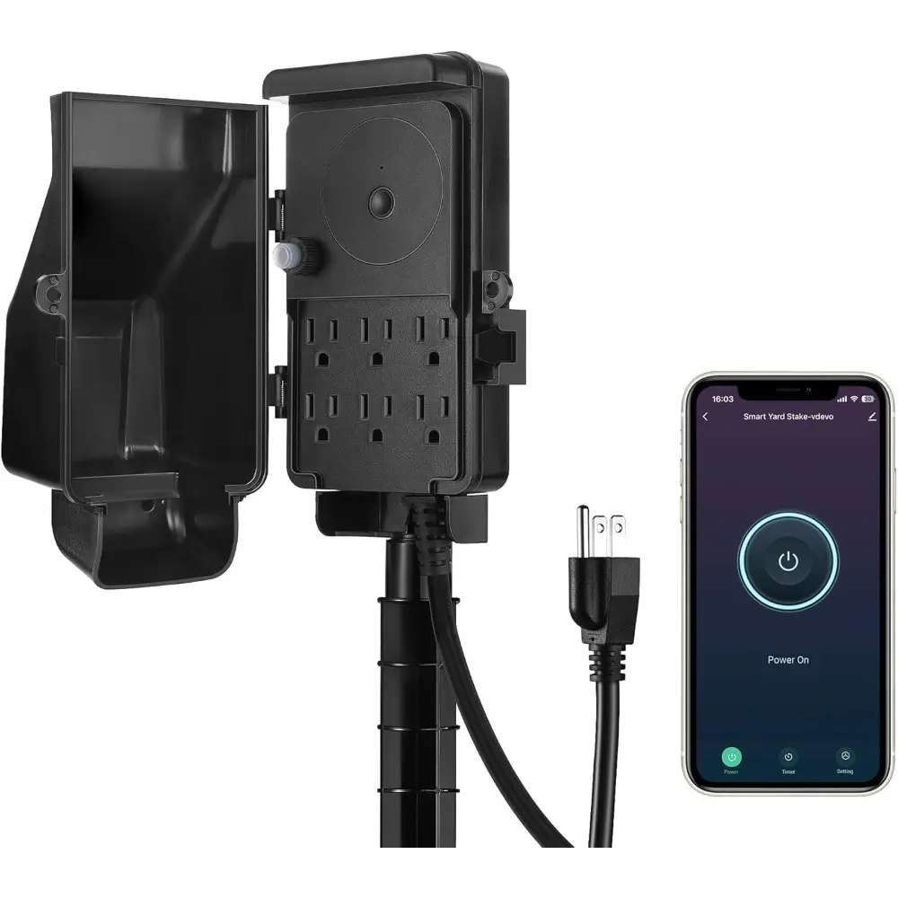 WiFi Smart Yard Stake Plug with 6 Outlets, Voice Control, Waterproof Power Stake Timer with 6Ft Cord, Compatible with Alexa and Google Assistant, 1875W/15A, Timer For Lights,Yard,Garden
