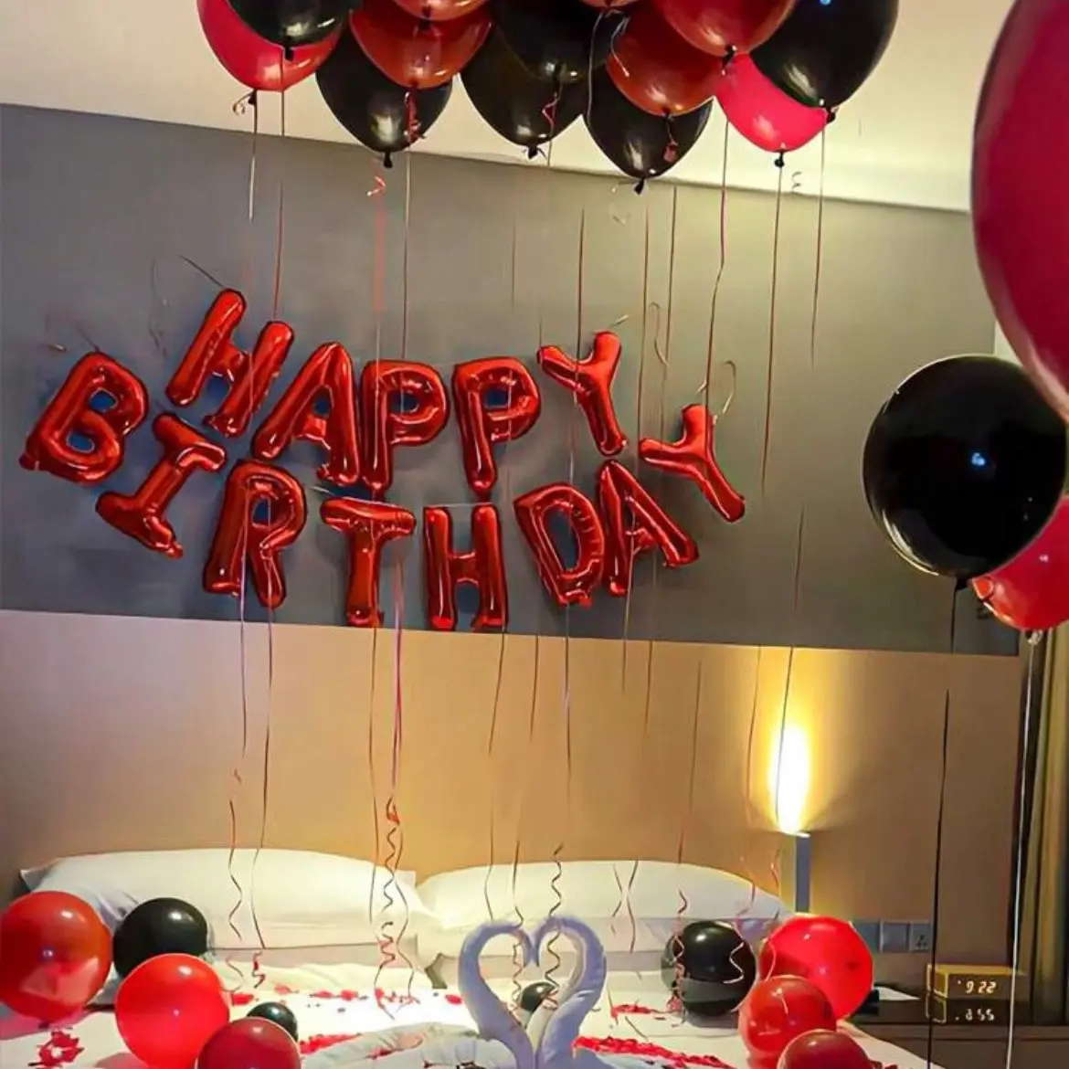 Red Happy Birthday Letter Balloon Set - 39pcs Including Red & Black Latex Balloons, 18" Black & Red Love-Shaped Foil Balloons