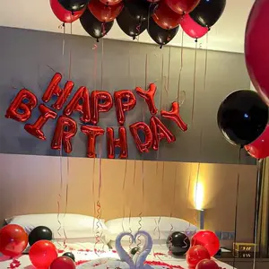Red Happy Birthday Letter Balloon Set - 39pcs Including Red & Black Latex Balloons, 18" Black & Red Love-Shaped Foil Balloons