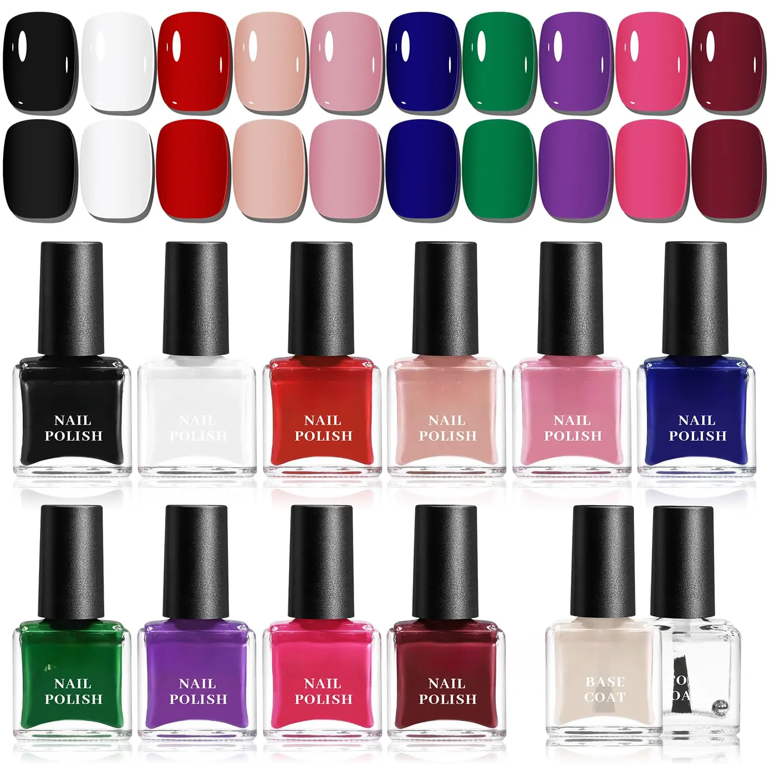 12-Piece Quick-Drying Eco-Friendly Gel Acrylic Nail Polish Set, Daily Nail Art Kit with Glossy Top & Base Coat, 10 Rich Finish Colors for Beginner Home DIY Use