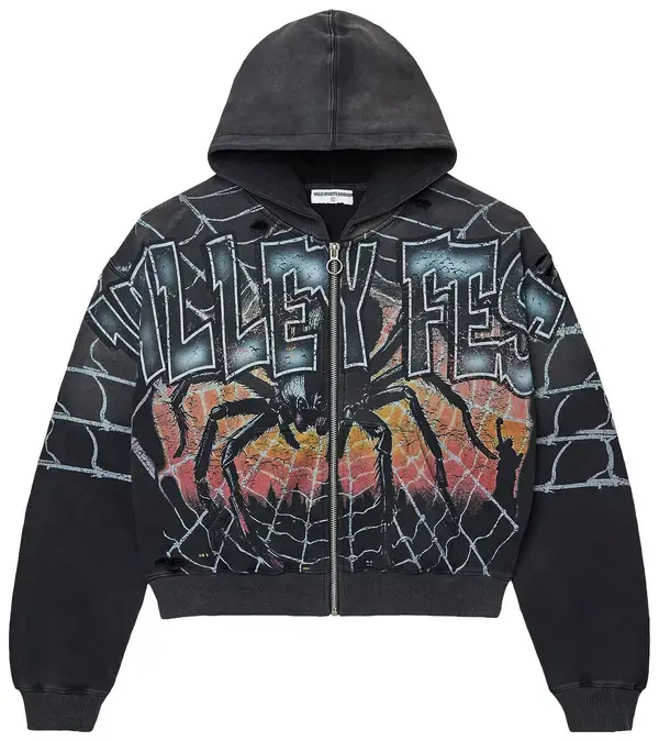 Vale Forever Spider Widow Big Zip Up Hoodie – Vintage Hip Hop Y2K Streetwear Graphic Sweatshirt, Gothic Spider Widow Full Zip Hooded Jacket for Men Women