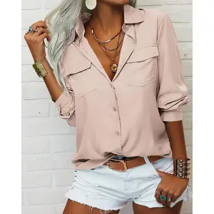 Imily Bela Essentials Womens Solid Lapel Long Sleeves Button Down Shirt Top Casual Basic Office Blouse TikTokShopBlackFriday,Work Blouse for Women