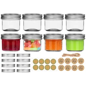 Small Mason Jars with Lids, 4oz 8 Pack Mini Canning Jars With 8 Split-Type Lids And EXTRA 8 One Piece Lids For Dessert, Candy And DIY