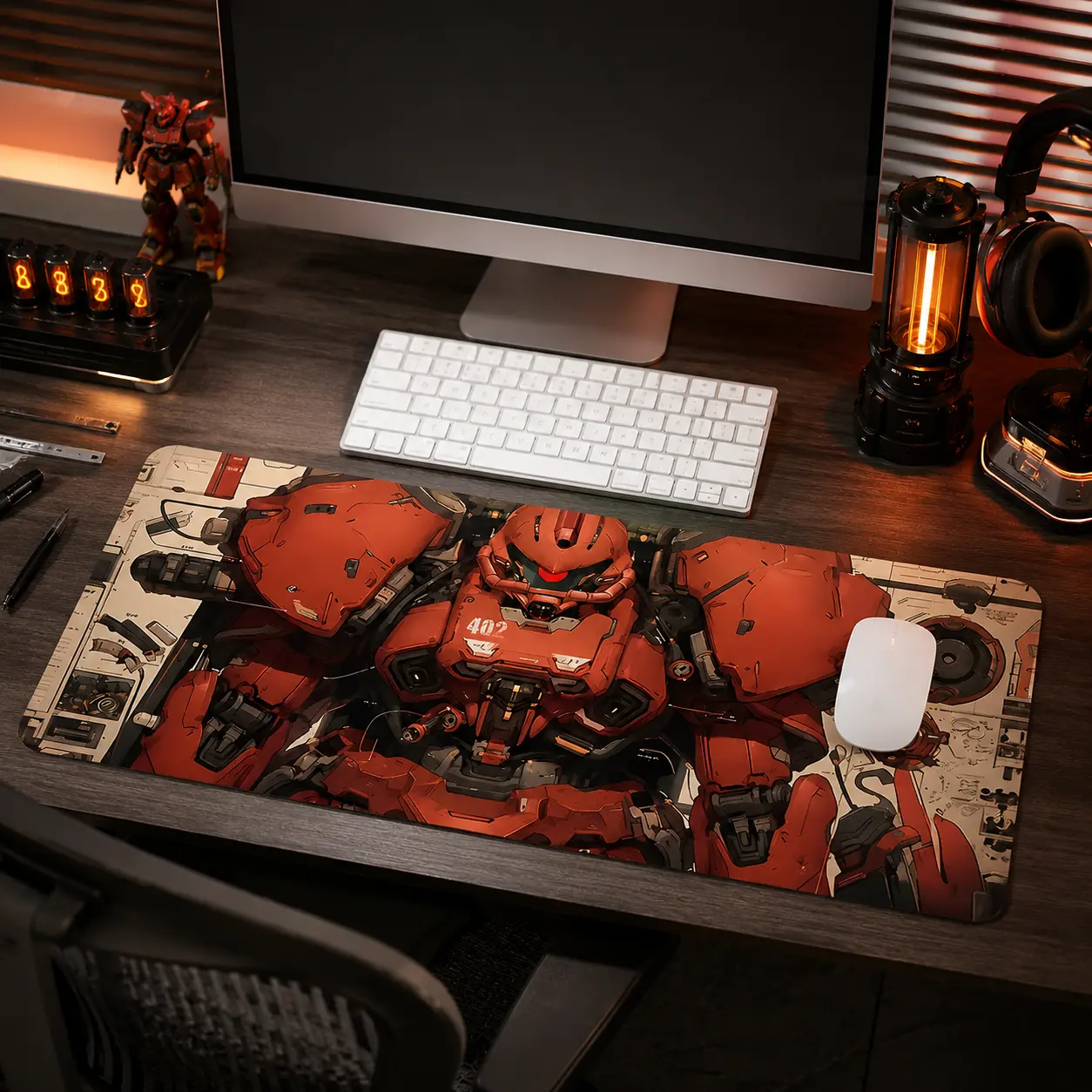 Red Cybernetic Mecha Large Gaming Mouse Pad, Computer Mouse Pad, Gaming Accessory, Made for Gaming, Desktop Protection Pad, Washable Rubber Pad Non-Slip Lock Edge Multi-Size Mouse Pad Suitable For Home Office, Gift for Family and friends, Gaming Mousepad