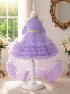 girl's glitter sequin decor ruffle trim sweater dress, elegant sleeveless round neck a line dress for party performance birthday, kids clothes for spring & fall