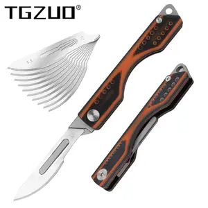 TGZUO Folding Knife G10 Handle Multi-Purpose Edc Tool Quick Open DIY Paper Cutter Camping Equipment 10 Sharp Blades