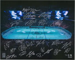 Seattle Kraken Autographed 16" x 20" Opening Night Rink Photograph with 25 Signatures - Limited Edition of 99 - Fanatics Authentic Certified