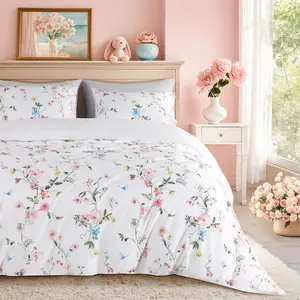 Sonoro Kate Botanical Paradise 3-Piece Floral Duvet Cover Set Wrinkle Resistant Easy Care Cotton Bedding with Secure Zipper Closure for Breathable Comfort and a Fresh Bedroom Makeover