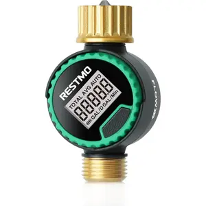 RESTMO 360° Rotatable Water Flow Meter, Pure Brass Inlet & Outlet Water Meter, Measure Gallon/Liter Consumption and Flow Rate for Garden Hose Watering, RV Water Tank Filling and Lawn Sprinkler