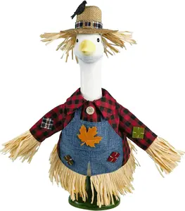 Scarecrow Porch Goose Outfits for 23 Inch Lawn Statue, Costume for Plastic/Cement Goose Statue, Seasonal Fall Sculpture Clothes for Garden Yard Patio Party Decoration