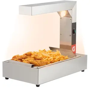 High-Efficiency Food Heat Lamp Warmer – Commercial Stainless Steel Countertop Strip Warmer – 750W Electric Free-Standing Overhead Heating for French Fries – Silver, 110V,