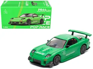 Mazda RX7 "RE Amemiya" Widebody RHD (Right Hand Drive) Green 1/64 Die Cast Model Car by Pop Race