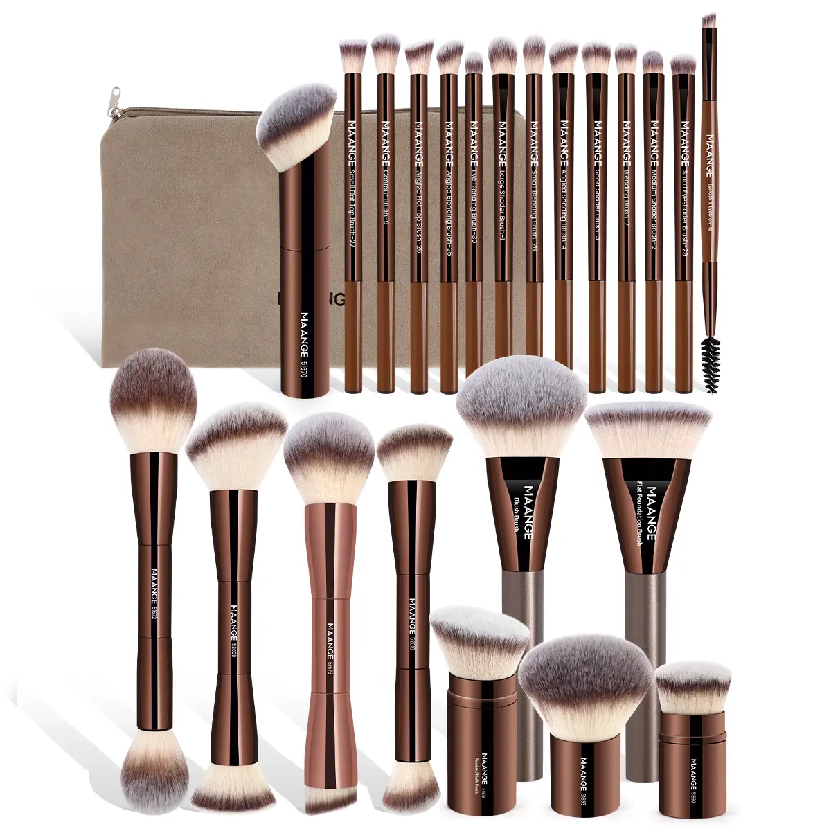 23pcs Makeup Brushes + Velvet Bag - Brown