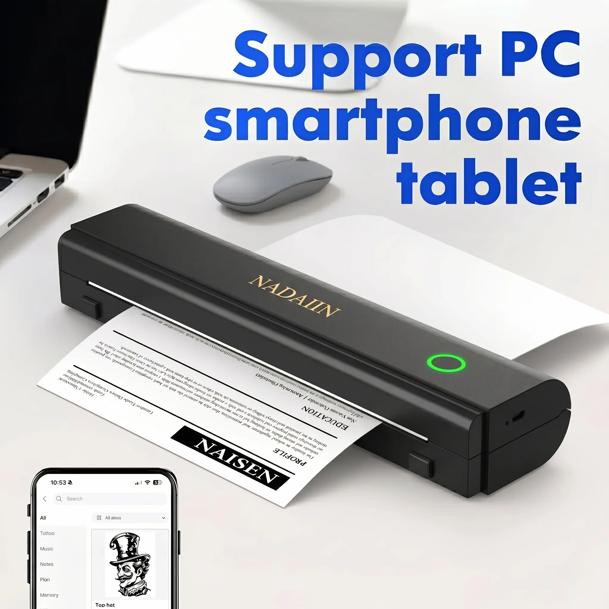 A4 Portable Inkless Thermal Printer with Paper Tray, Wireless Wireless Mobile Printer, Supports 8.5X11 Inch American Letter Paper/A4 Thermal Paper, Compatible with Mobile Phones And Laptops, Suitable for Home, Office, School And Travel