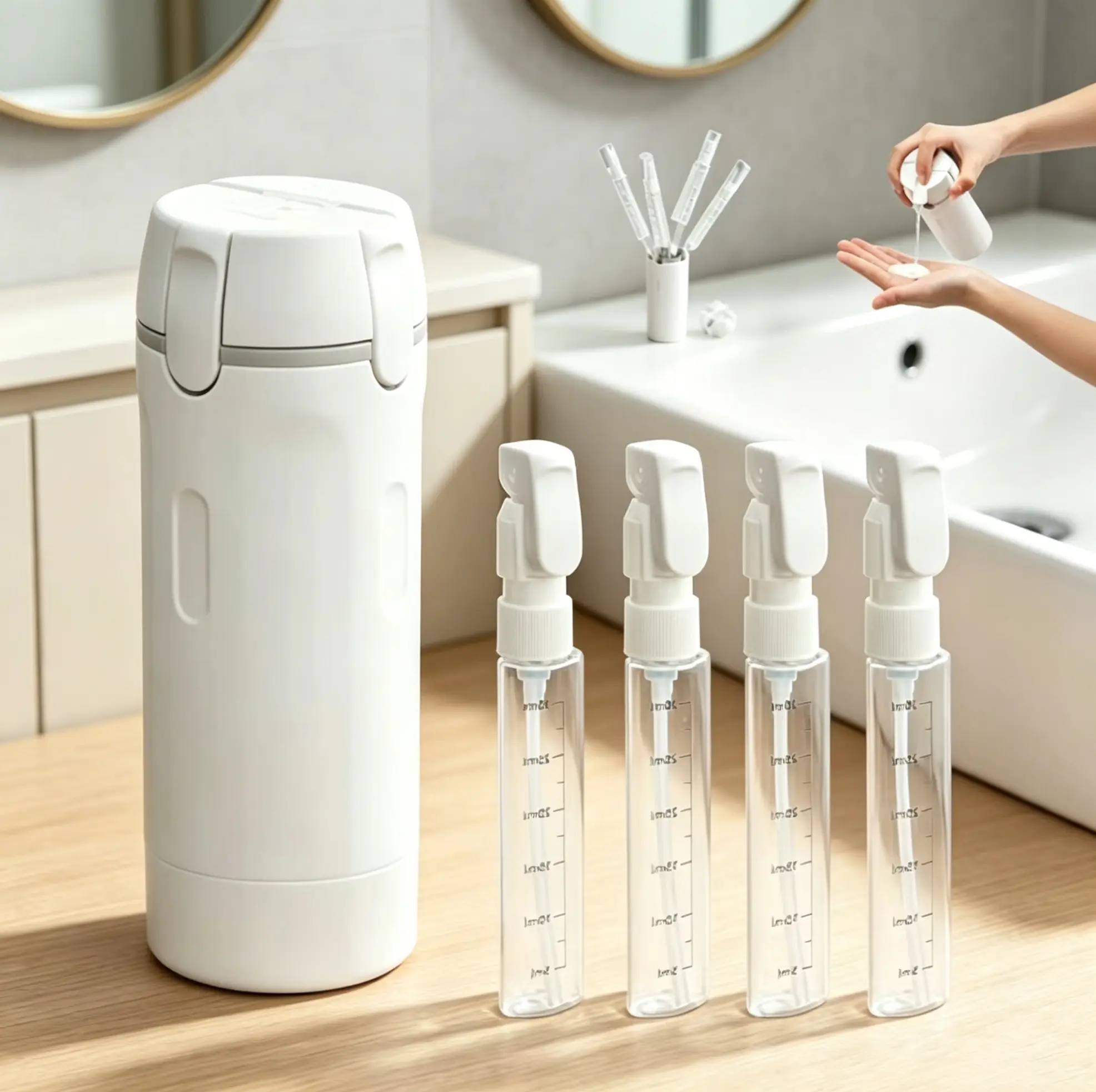 Soft Silicone 4 In 1 Travel Liquid Dispenser with Anti-Leak Secure Lock Structure,TSA Compliant Refillable Squeeze Bottle,Multi-Grid Compact Cosmetic Storage Vessel,Convenient Container for Shower Skincare Gym Short Trips.little gift set for girls