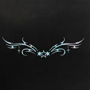 Holographic Y2K Tribal Star Car Decal, Cyber Grunge Vinyl Sticker For Windows and Bumpers, Tramp Tattoo Inspired Car Decor, Aesthetic Waterproof Laptop Decal, Retro 2000s Streetwear Accessory