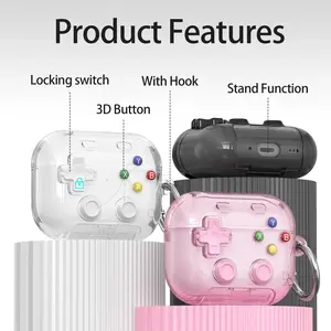 Hard Shell Game Console Design for AirPods Pro 3 2 1 Airpods 4 Case with Secure Lock Clip Protective Cover Headphone accessories