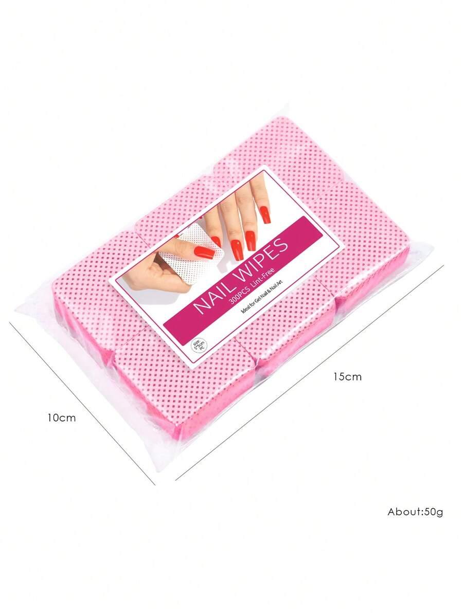 600Pcs/300Pcs Nail Wipes - Professional Lint-Free Nail Polish Remover Pads, UV Gel Cleansing Tissues, Unscented Manicure Prep And Finish Nail Art Cleaning Tool(Pink)