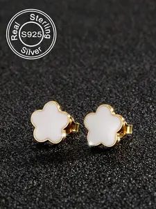 S925 Sterling Silver Four-leaf Clover Design Stud Earrings, Fashionable Stud Earrings for Women & Girls, Trendy All-match & Exquisite Jewelry for Birthday Gift, Flower Stud Earrings