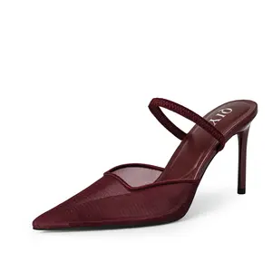 [QIY]Mesh Heels for Women Pumps Closed Pointed Toe High Heels Stiletto Heeled Mules Sandals Dress Shoes