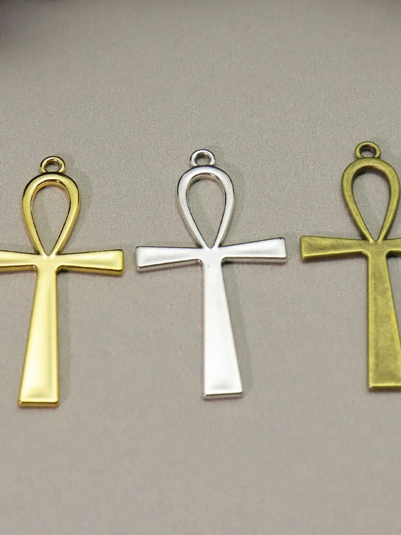 3pcs Vintage Egyptian Ankh Cross Charms, Antique Golden/Silvery/Bronze Tone Alloy Pendants for DIY Jewelry Making