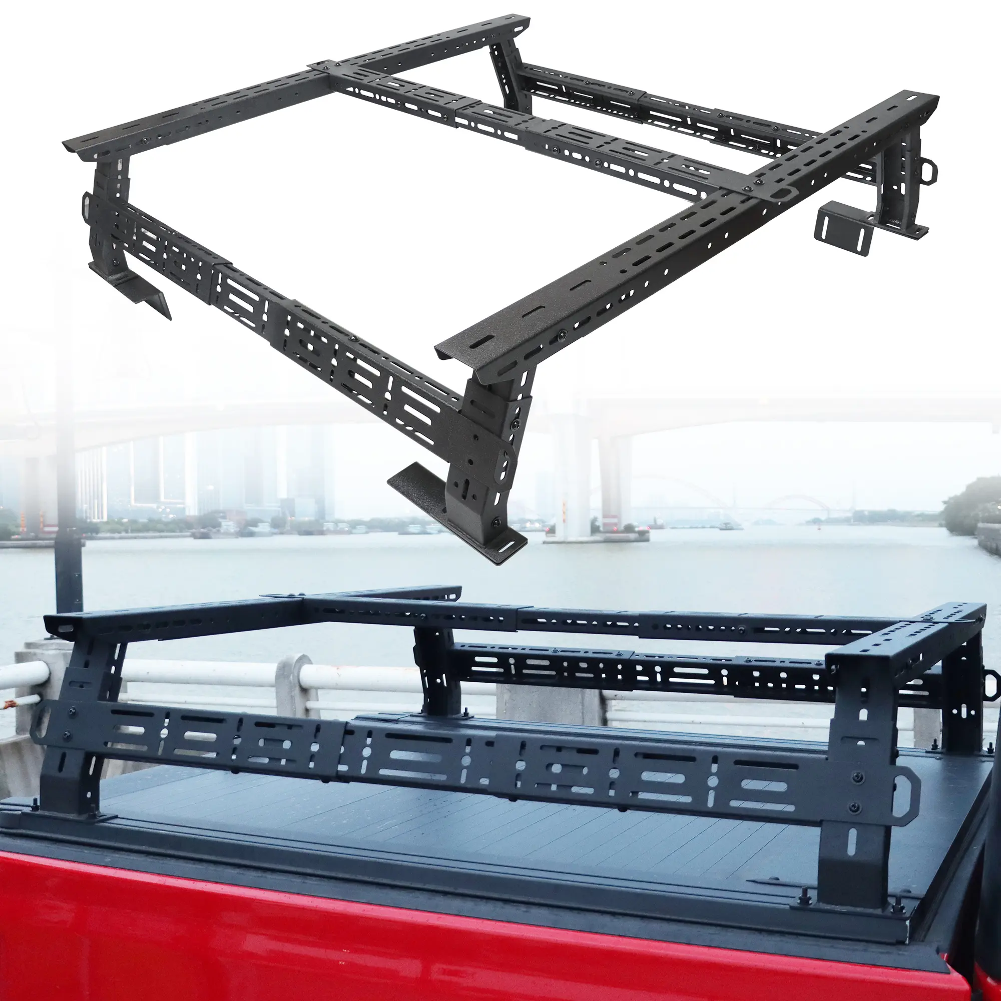 MONOKING Mid-Size Truck Bed Rack for 2004-2025 Ranger, 2022-2025 Maverick, 2008-2011 Dakota, 2007-2025 Colorado/Canyon/Tacoma, 2020-2025 Gladiator, 2005-2025 Frontier, Adjustable 14-17 in, No-Drill