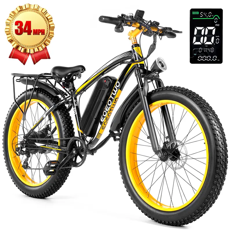 EOEOTWO E01  Electric Bike for Adults with 1500W Peak Motor, 48V 15Ah (720Wh) Battery Electric Bike,Aluminum alloy frame（29.4KG） 26'' x 4'' Fat Tire Ebike, 30+MPH Speed, Cruise Control, with Fenders, Rear Rack