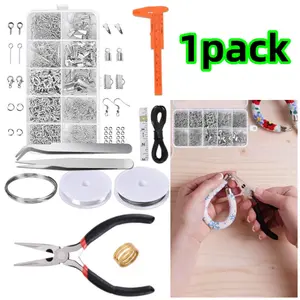 1 pack Silver Jewelry Making Supplies Kit with Pliers, Wires, Jump Rings, Clasps, Cord and More for Jewelry DIY Crafts Fashion Accessories